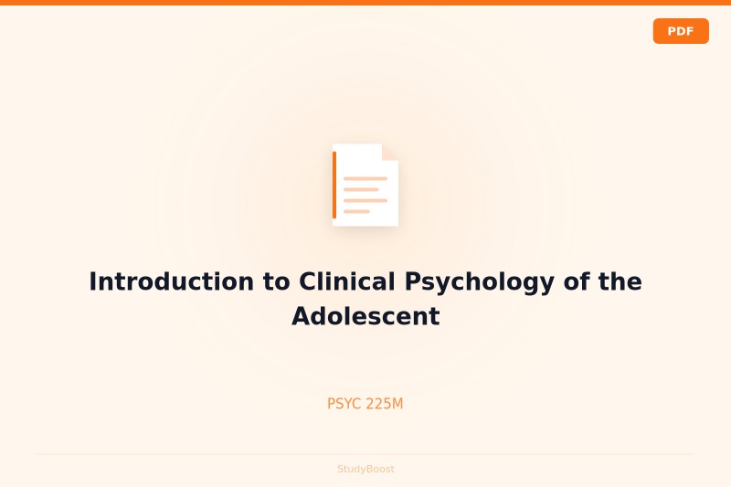 Introduction to Clinical Psychology of the Adolescent