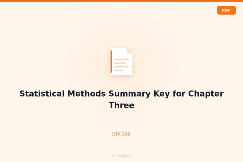 Statistical Methods Summary Key for Chapter Three