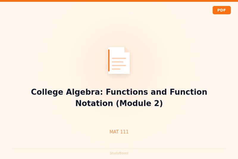 College Algebra: Functions and Function Notation (Module 2)