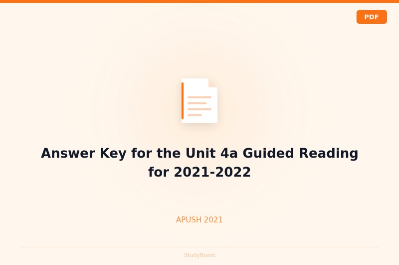 Answer Key for the Unit 4a Guided Reading for 2021-2022