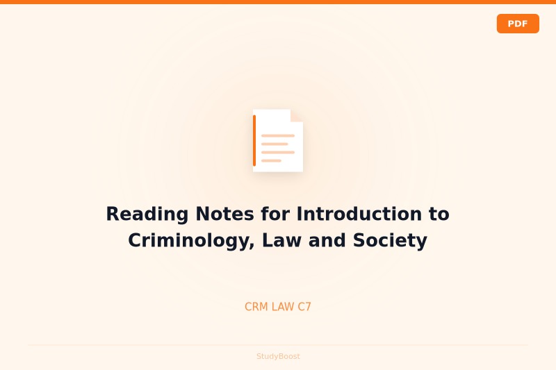 Reading Notes for Introduction to Criminology, Law and Society