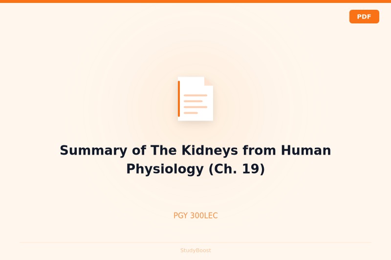 Summary of The Kidneys from Human Physiology (Ch. 19)