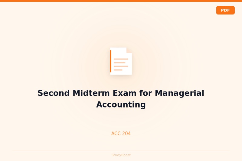 Second Midterm Exam for Managerial Accounting