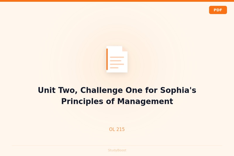 Unit Two, Challenge One for Sophia's Principles of Management