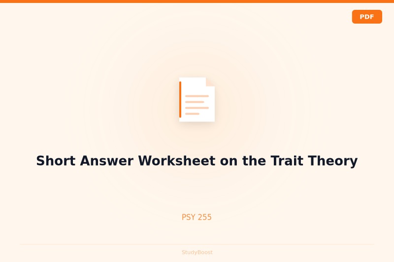 Short Answer Worksheet on the Trait Theory