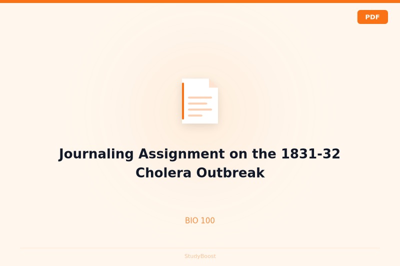 Journaling Assignment on the 1831-32 Cholera Outbreak