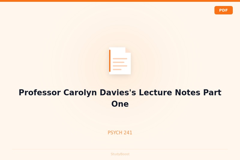 Professor Carolyn Davies's Lecture Notes Part One