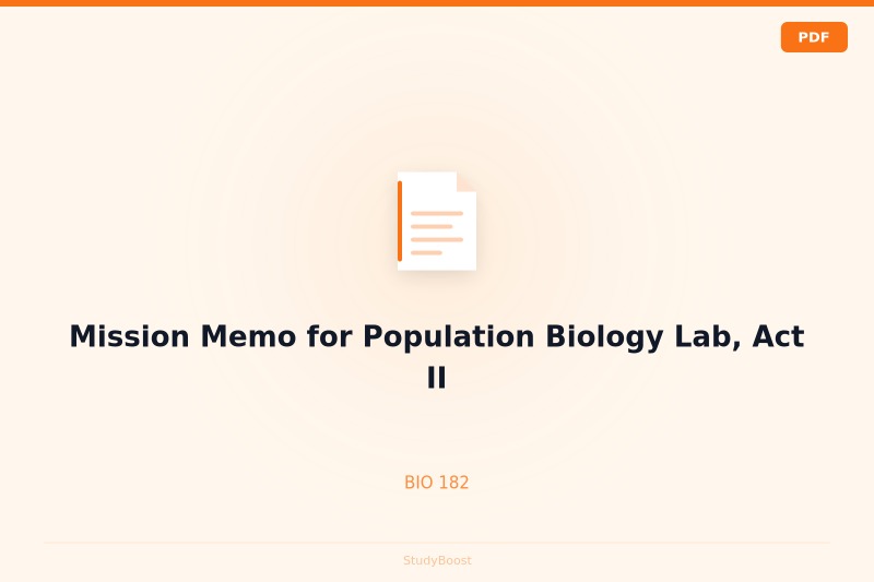Mission Memo for Population Biology Lab, Act II