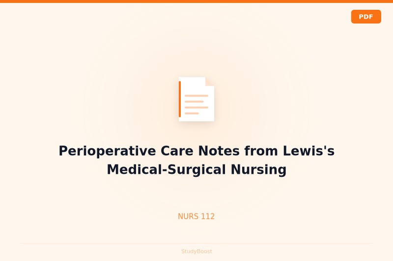 Perioperative Care Notes from Lewis's Medical-Surgical Nursing
