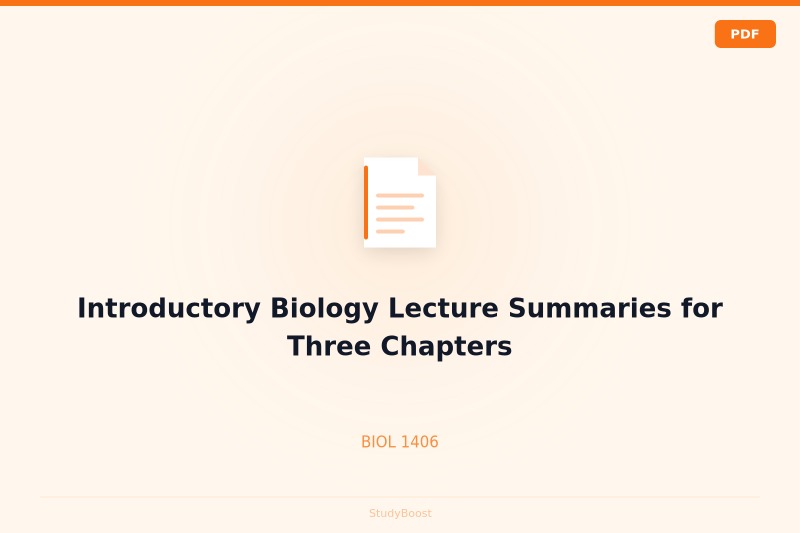 Introductory Biology Lecture Summaries for Three Chapters
