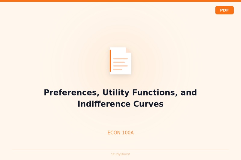 Preferences, Utility Functions, and Indifference Curves