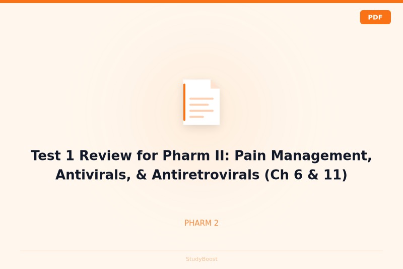 Test 1 Review for Pharm II: Pain Management, Antivirals, & Antiretrovirals (Ch 6 & 11)