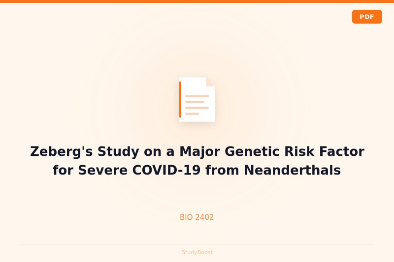 Zeberg's Study on a Major Genetic Risk Factor for Severe COVID-19 from Neanderthals