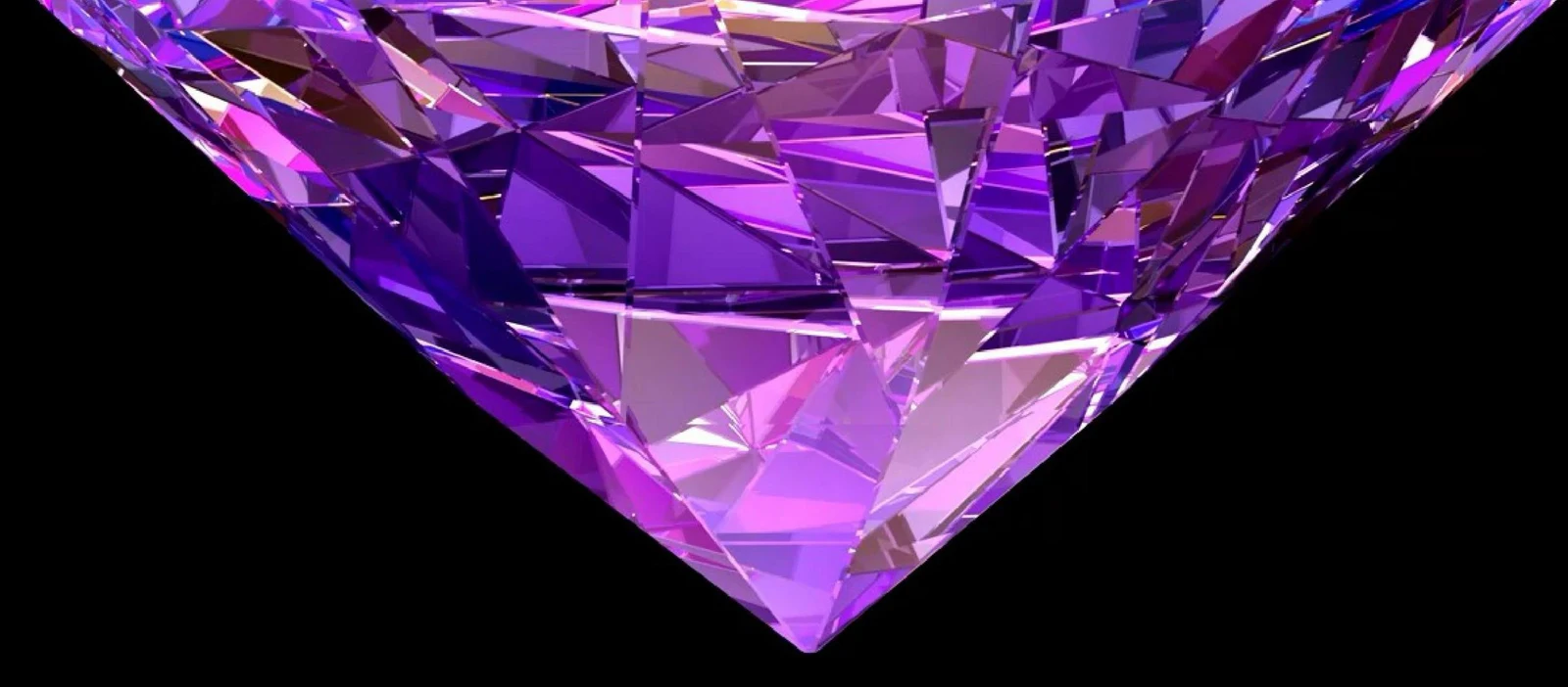 A faceted purple gemstone against a black background.