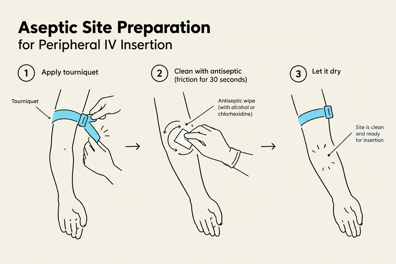 Aseptic Site Preparation for Peripheral IV Insertion
