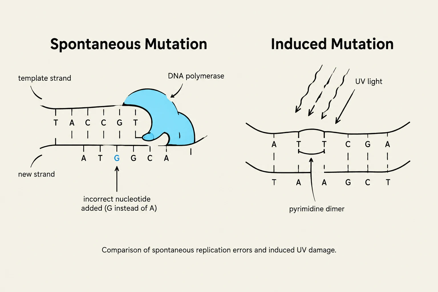 Comparison of spontaneous replication errors and induced UV damage.