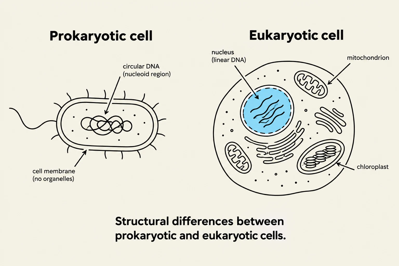 Structural differences between prokaryotic and eukaryotic cells.