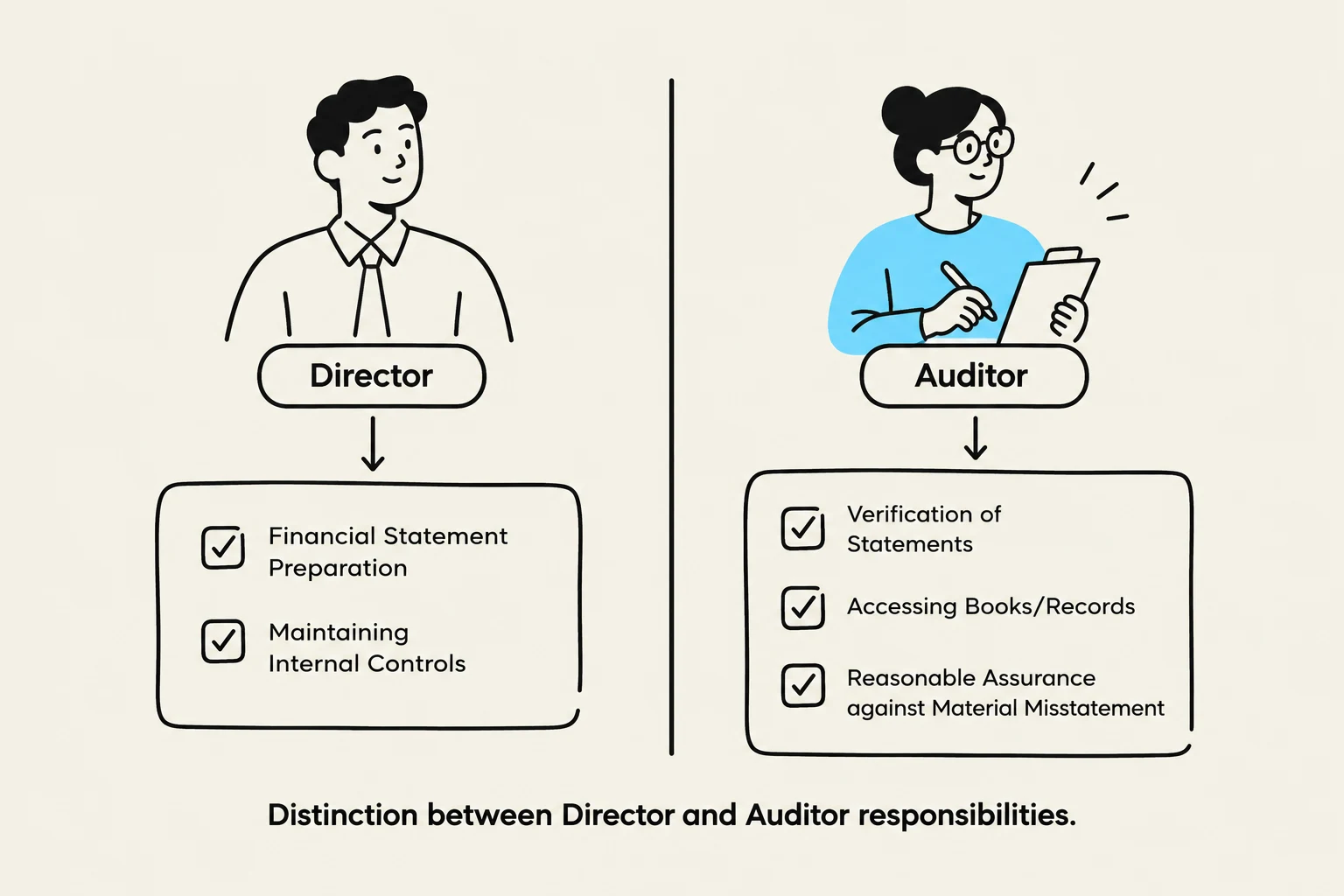 Distinction between Director and Auditor responsibilities.