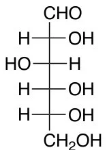 Fischer projection of D-glucose, an aldohexose.