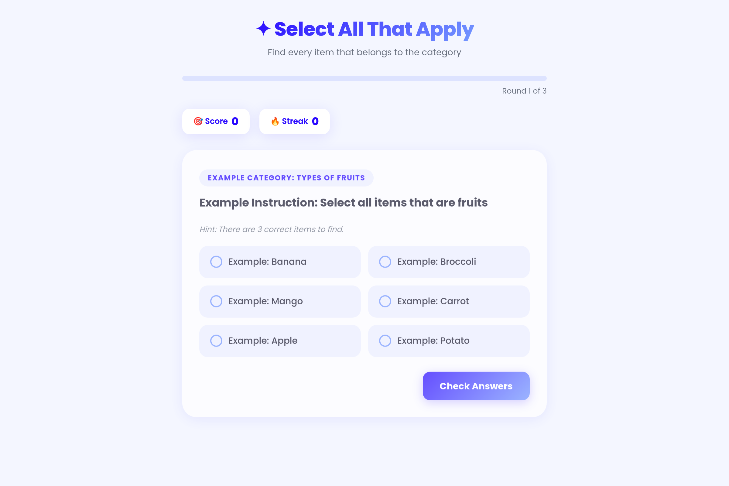 Select All Answers mini app