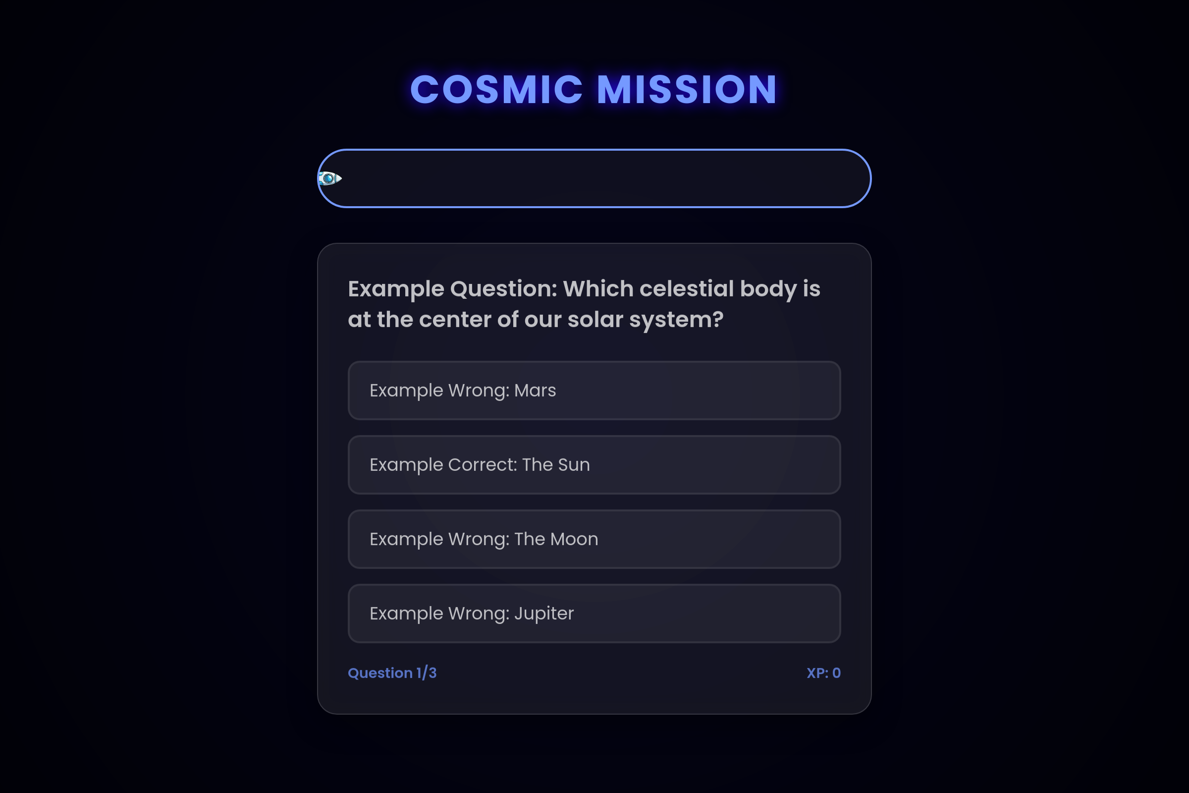 Cosmic Mission Quiz mini app