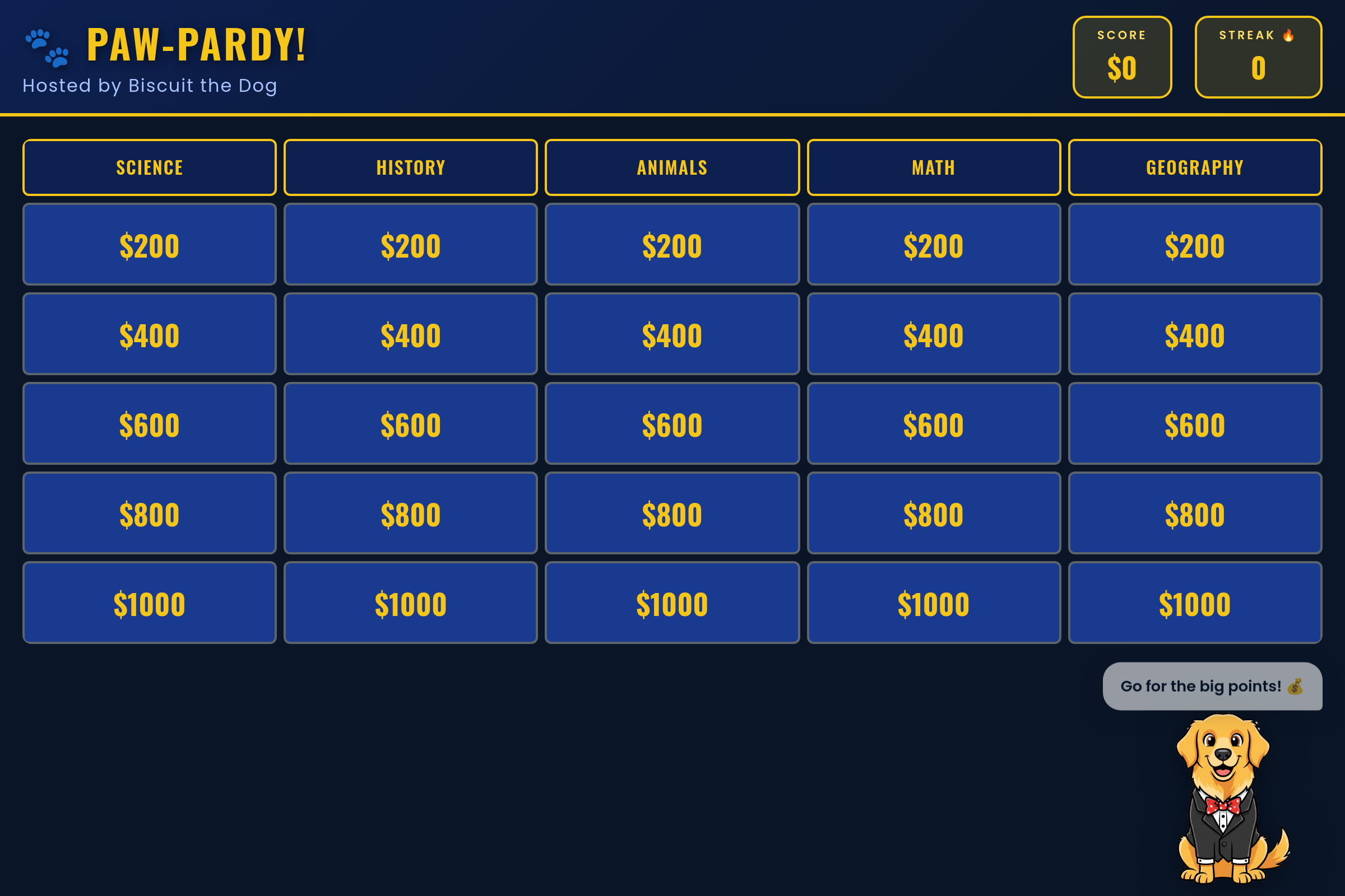 Doggo Jeopardy mini app