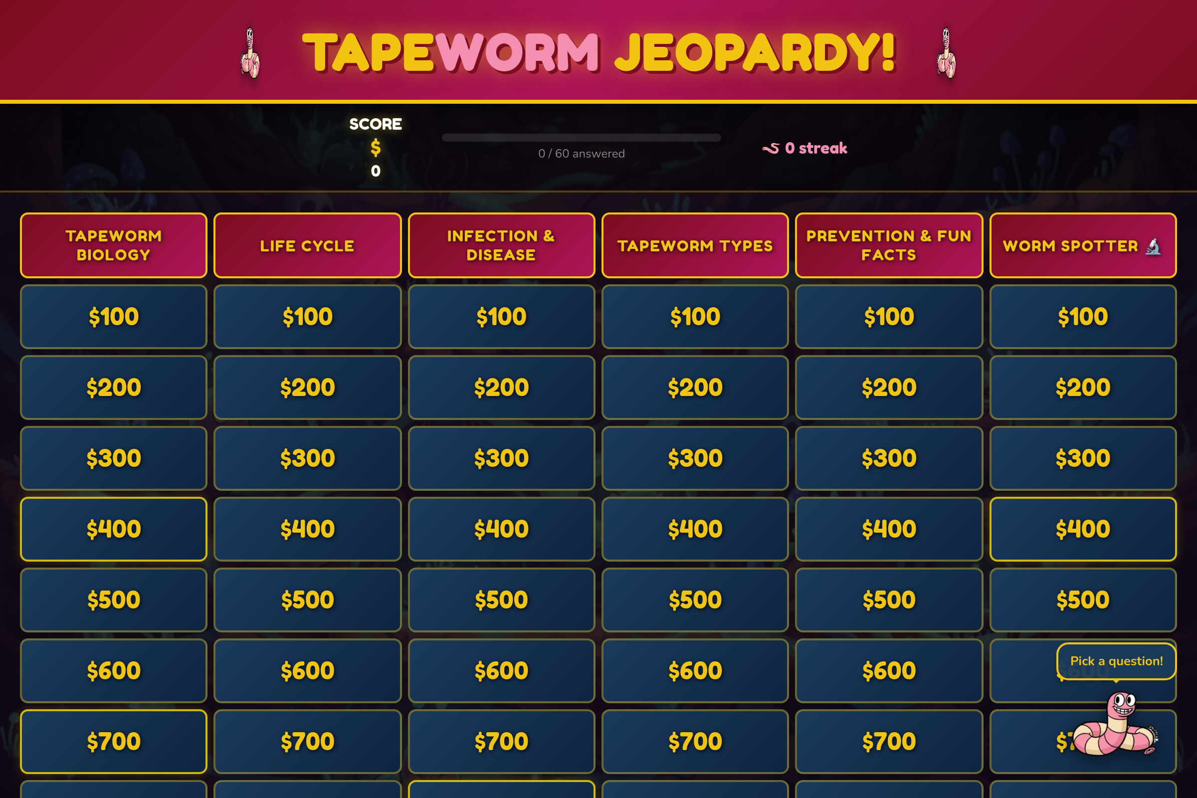 Tapeworm Trivia mini app