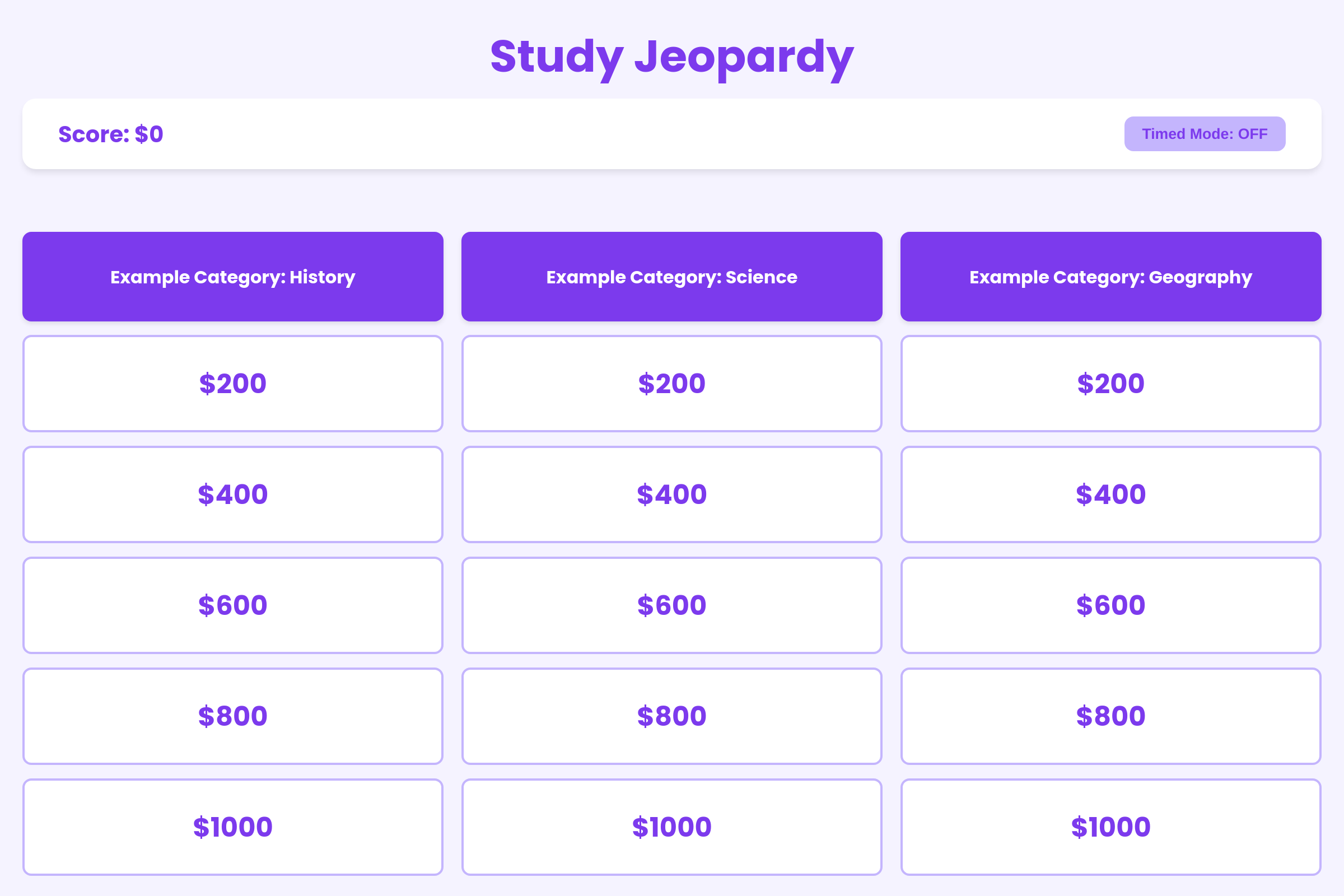 Study Jeopardy mini app