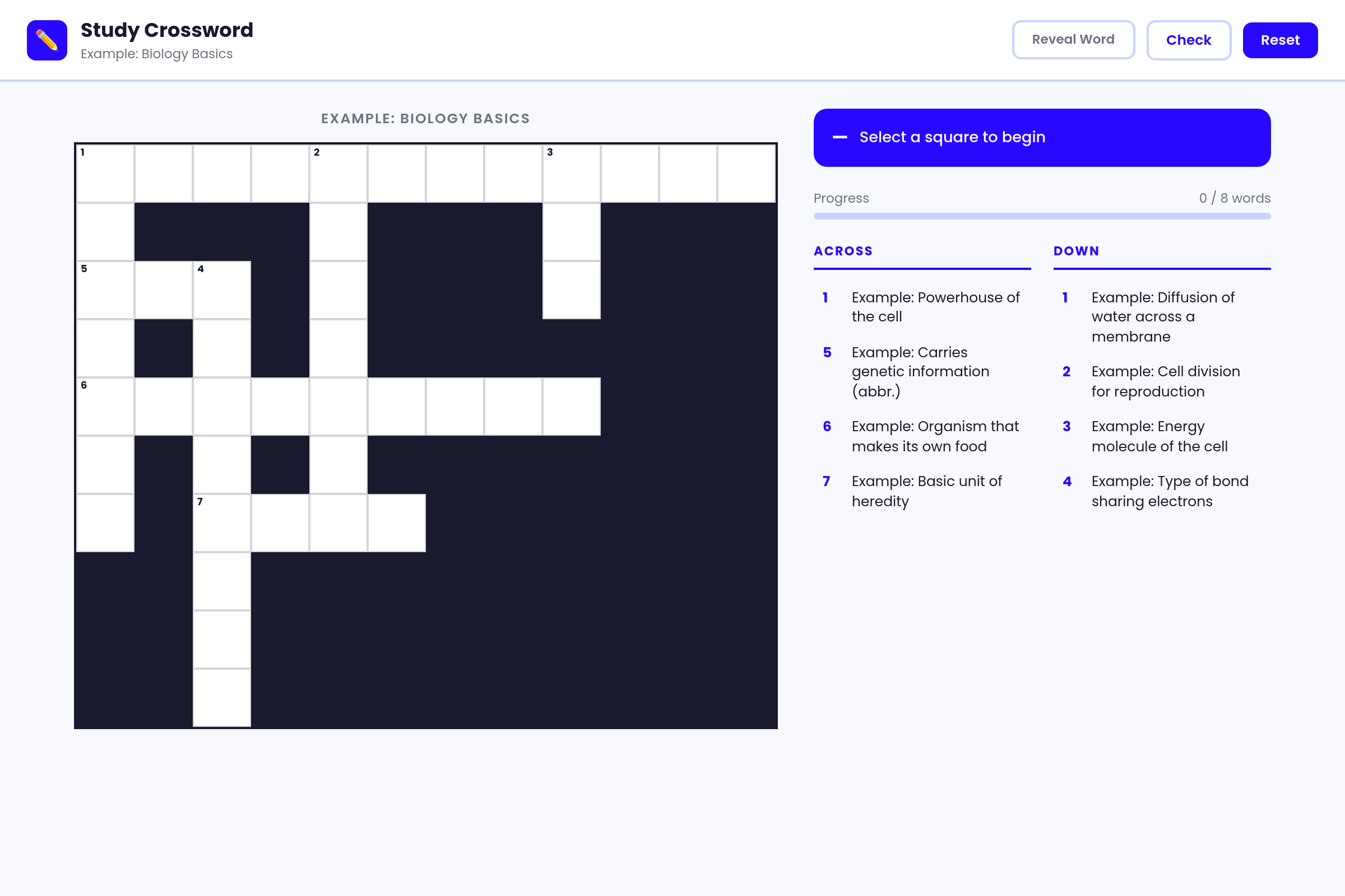 Study Crossword mini app