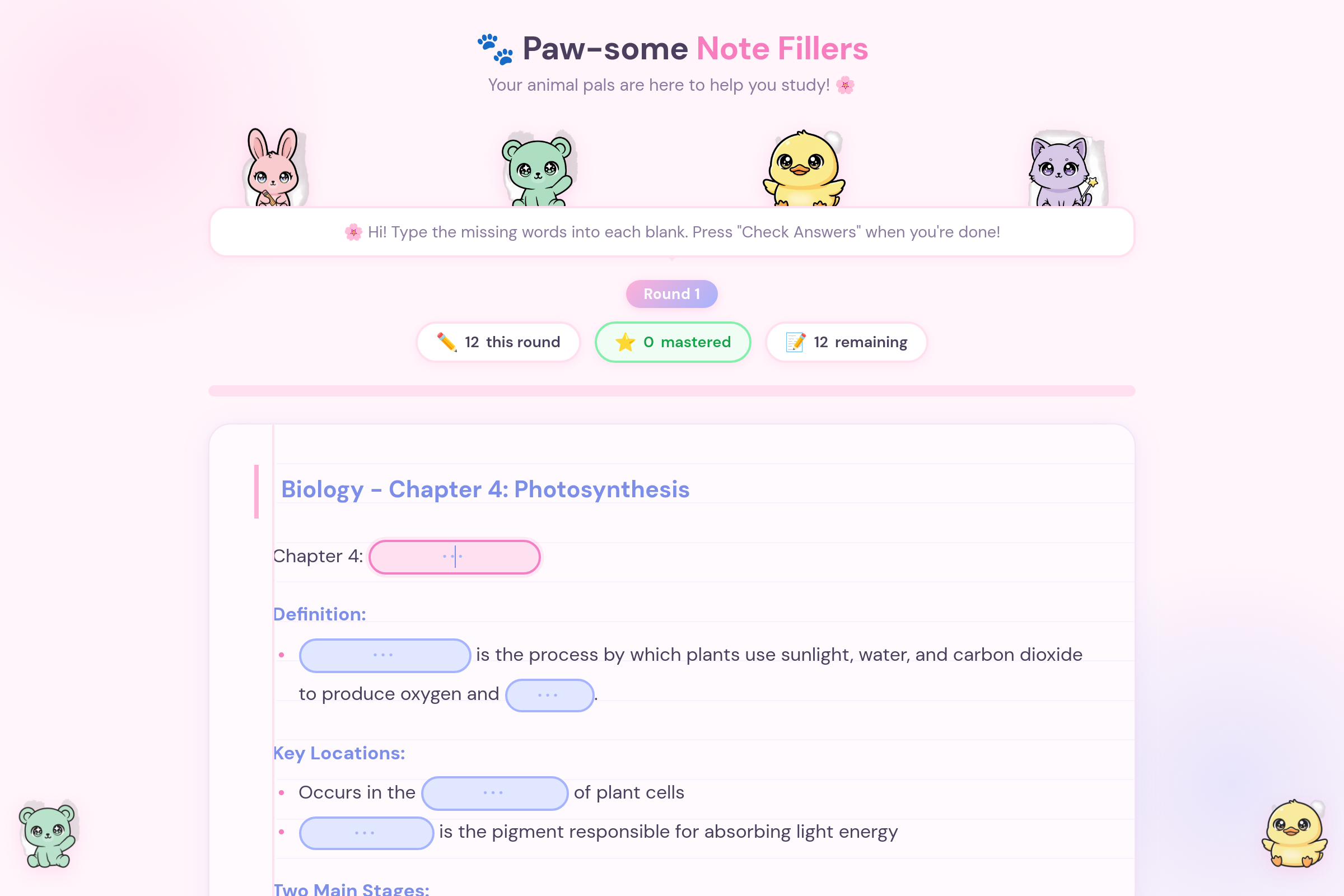 Note Fillers mini app