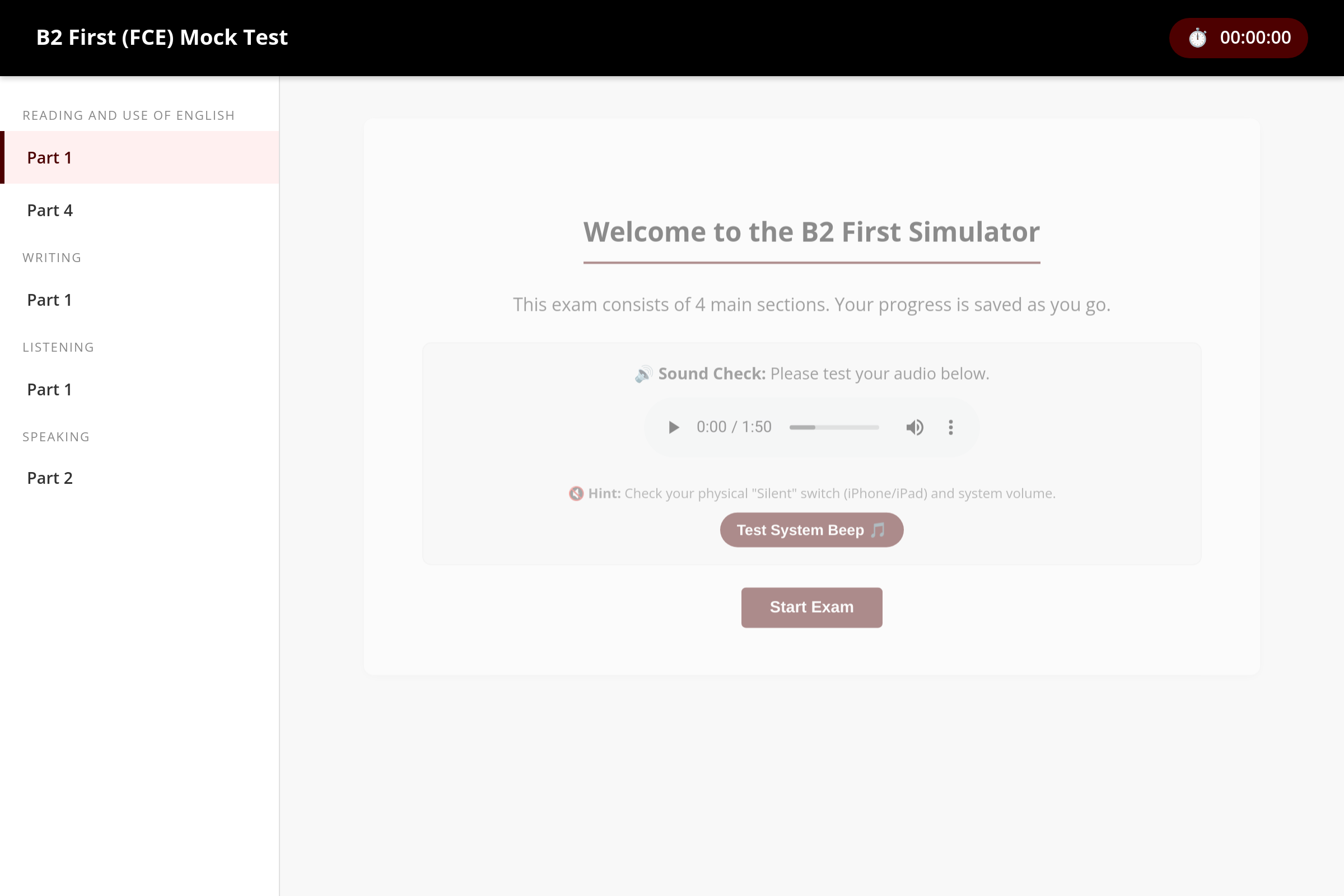 Exam Master B2 mini app