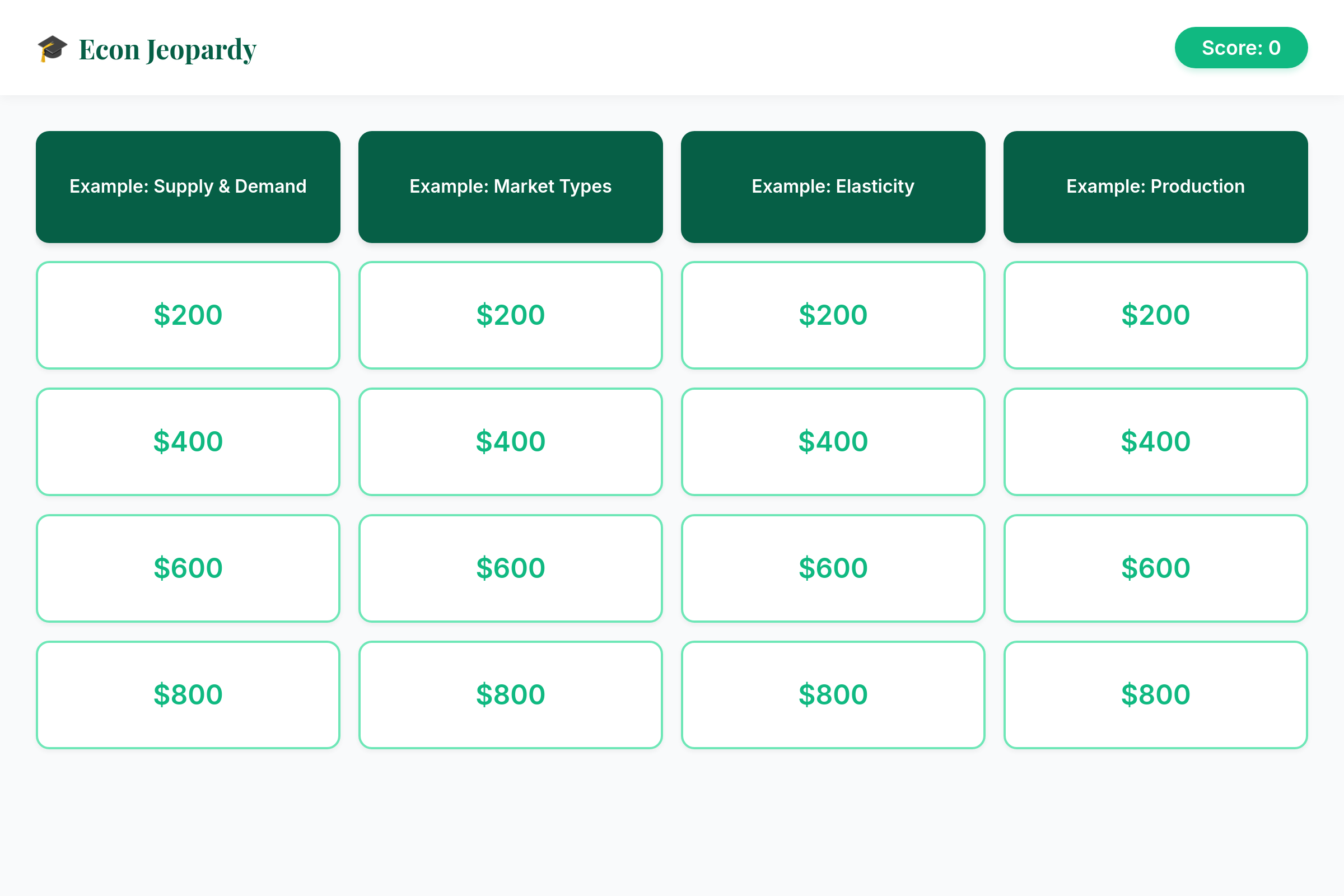 Econ Jeopardy mini app