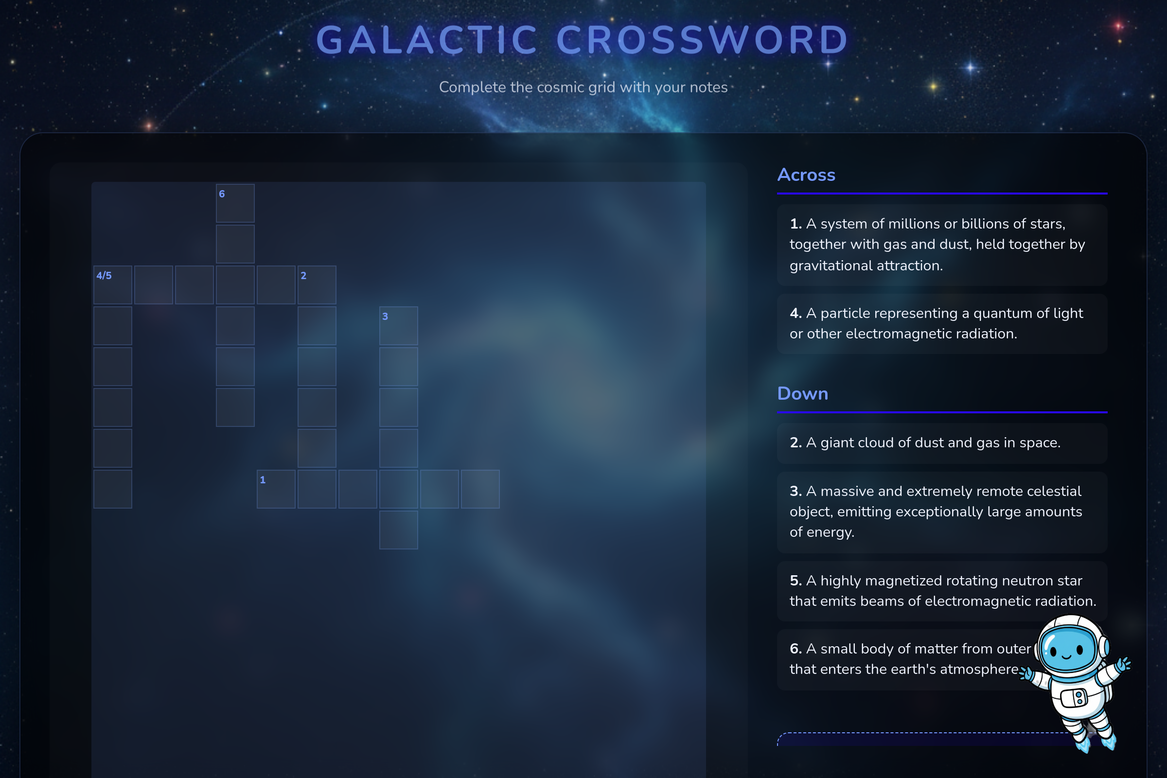 Cosmic Crosswords mini app