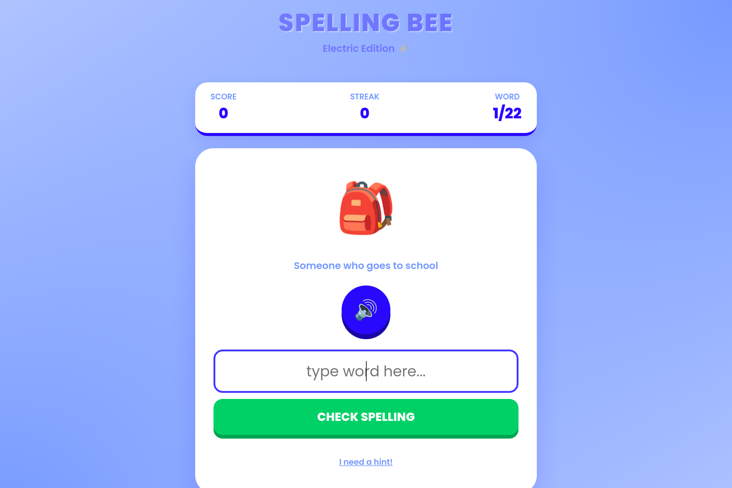 Spell Bee Champ mini app