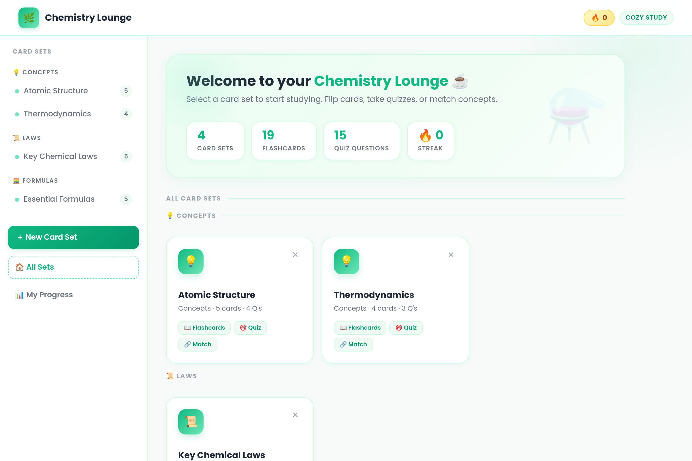 Cozy Chemistry Learning Lounge mini app