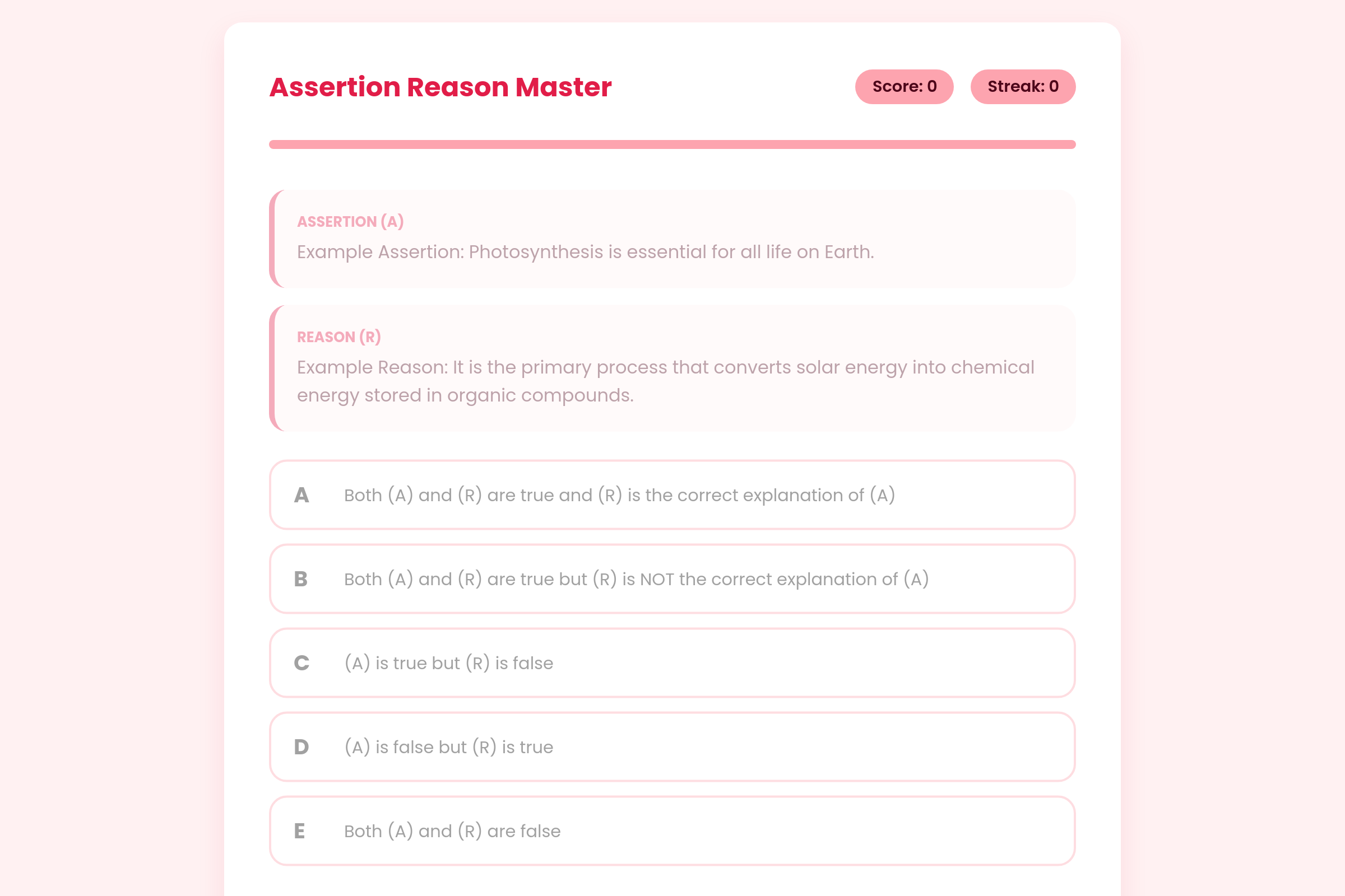 Assertion Reason Master mini app