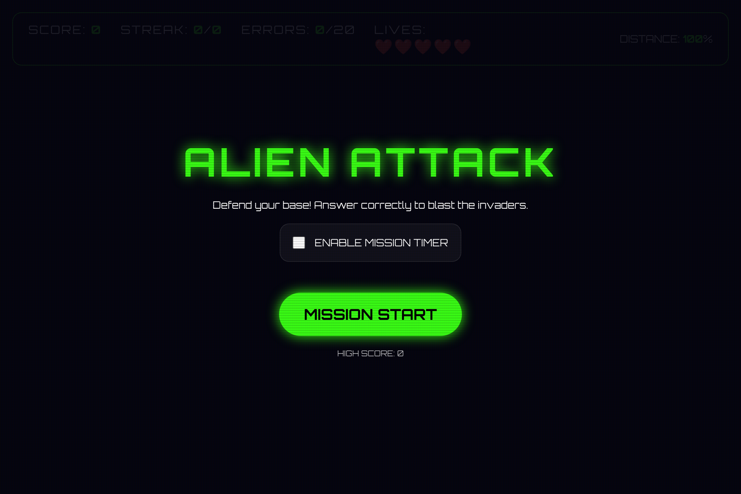 Alien Attack Quiz mini app