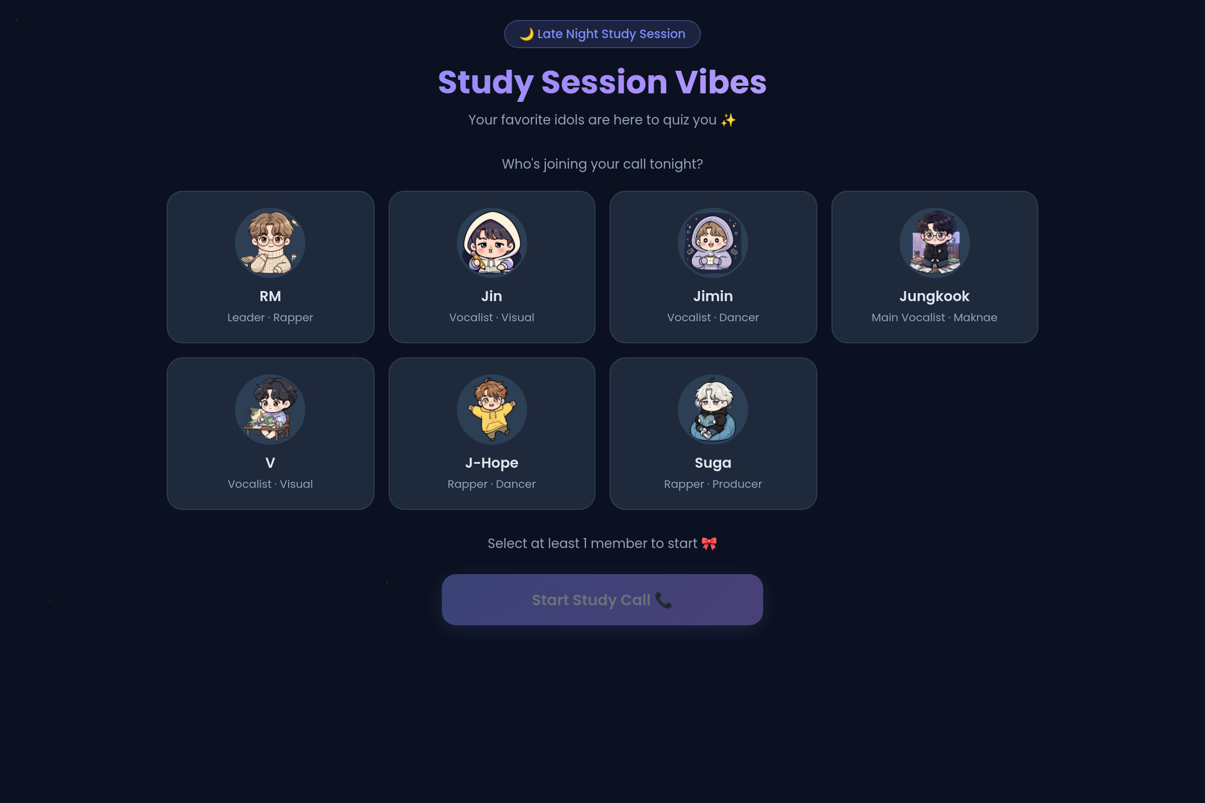 Study Call with BTS!! mini app