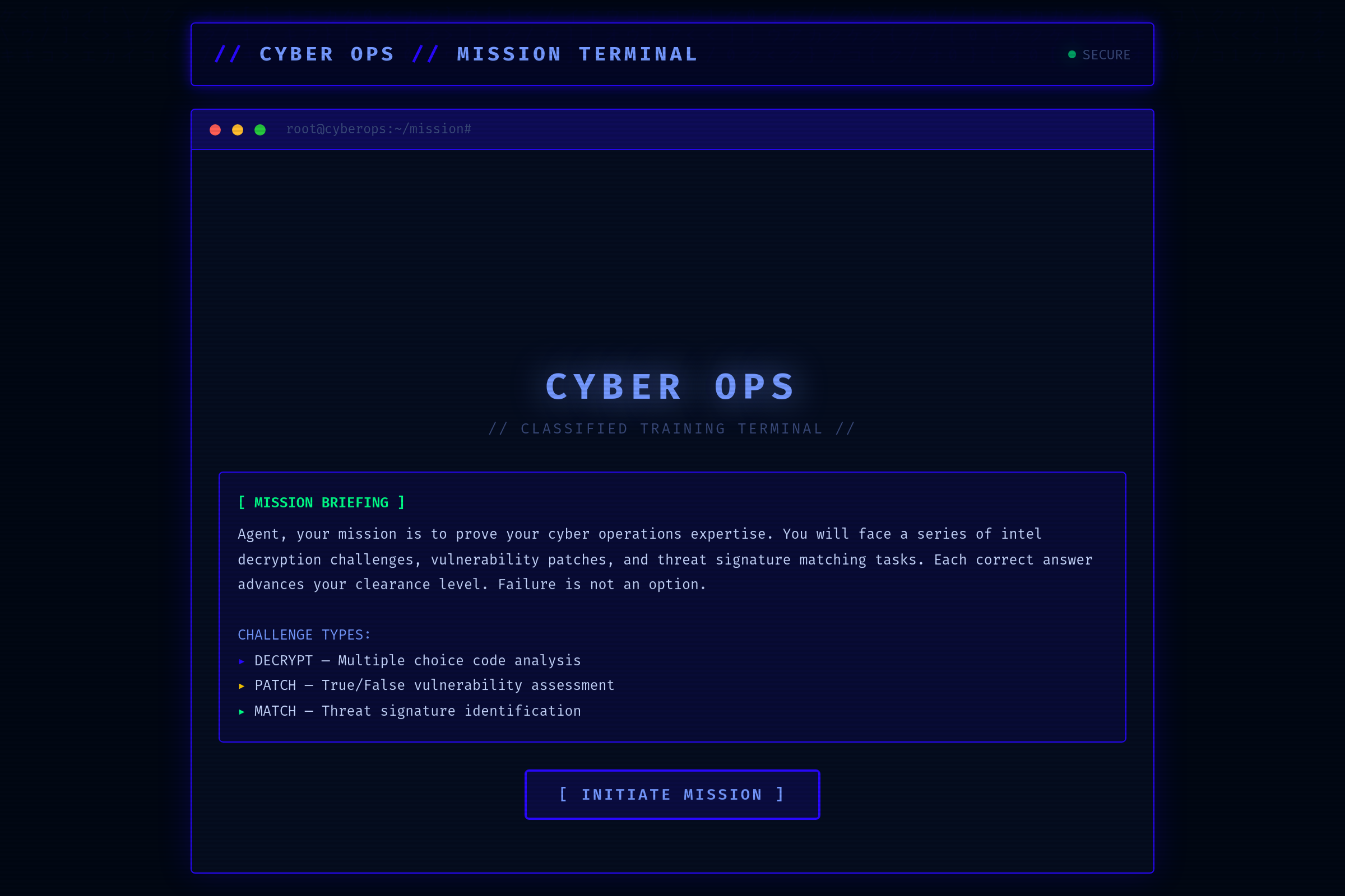 Cyber Ops Challenge mini app