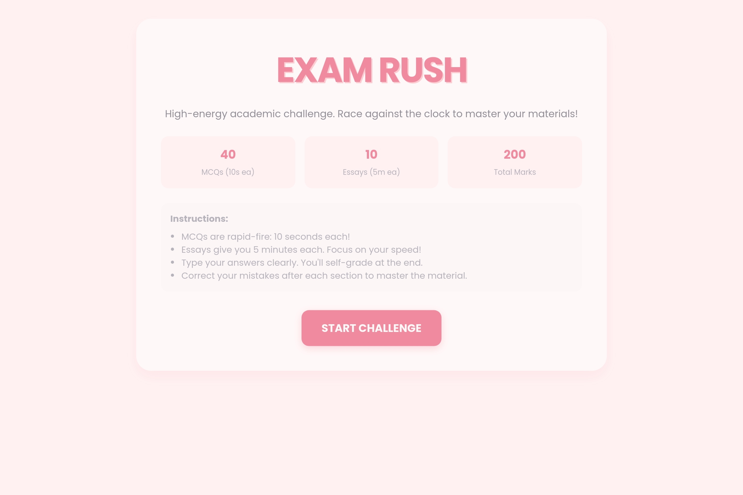 Exam Rush mini app