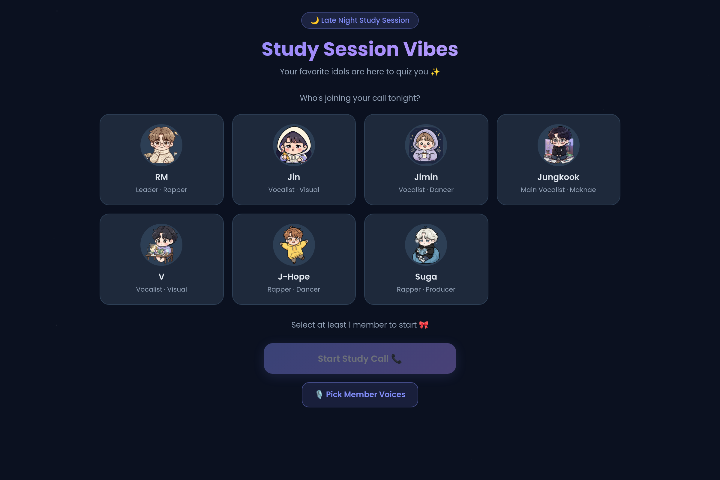 Study Call with BTS!! mini app