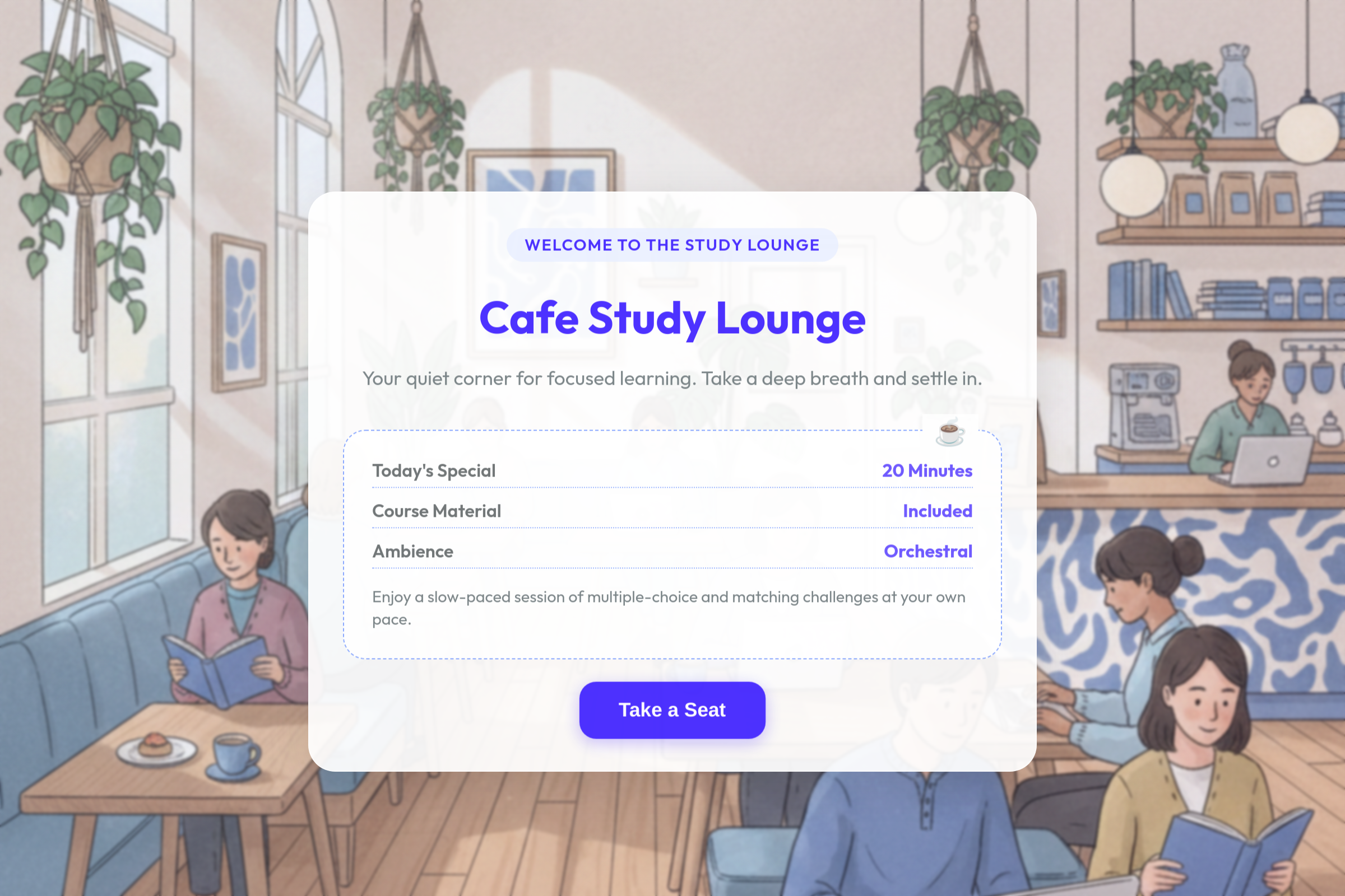 Calming Cafe Studying mini app
