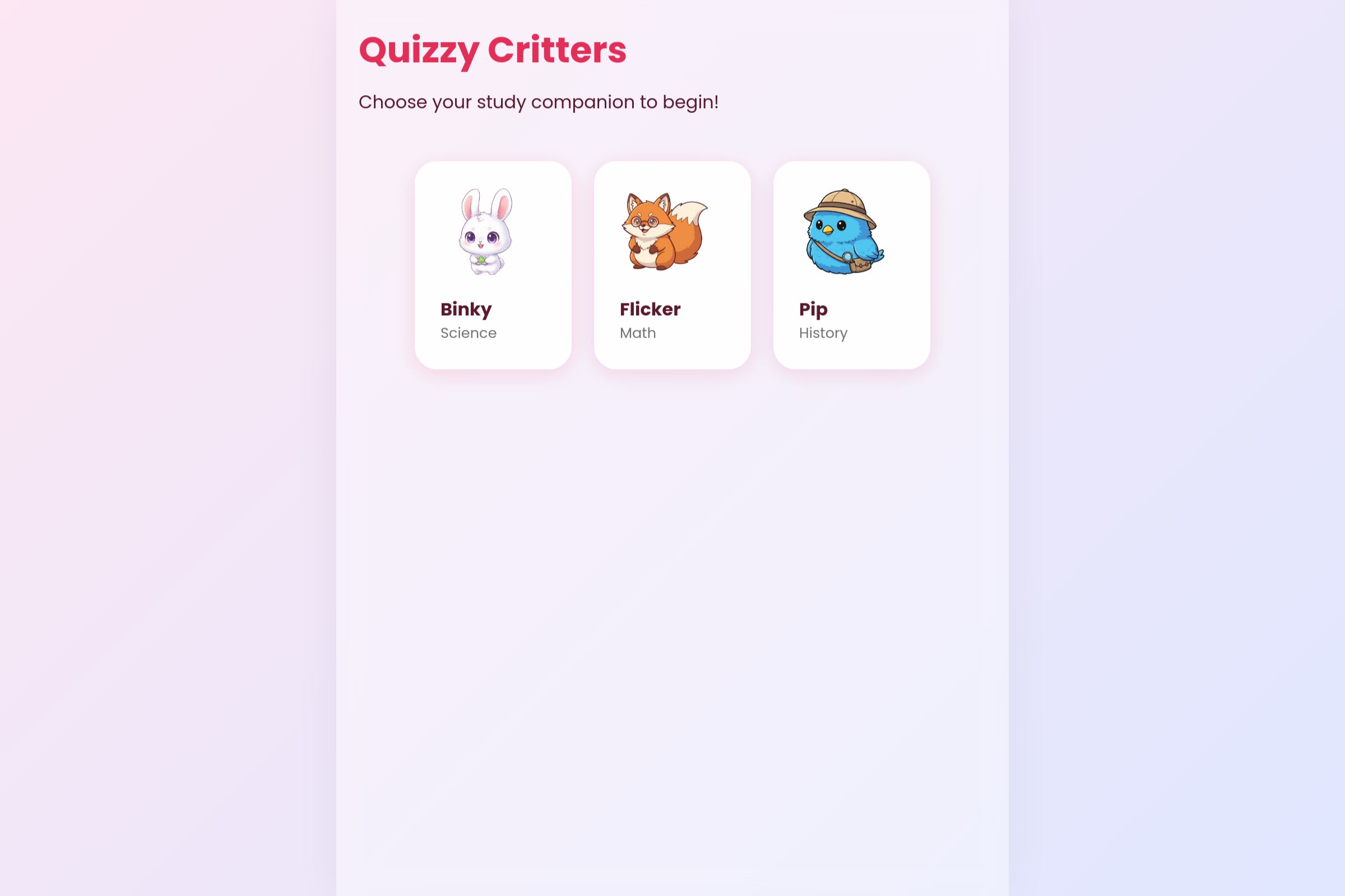 Critter fun mini app