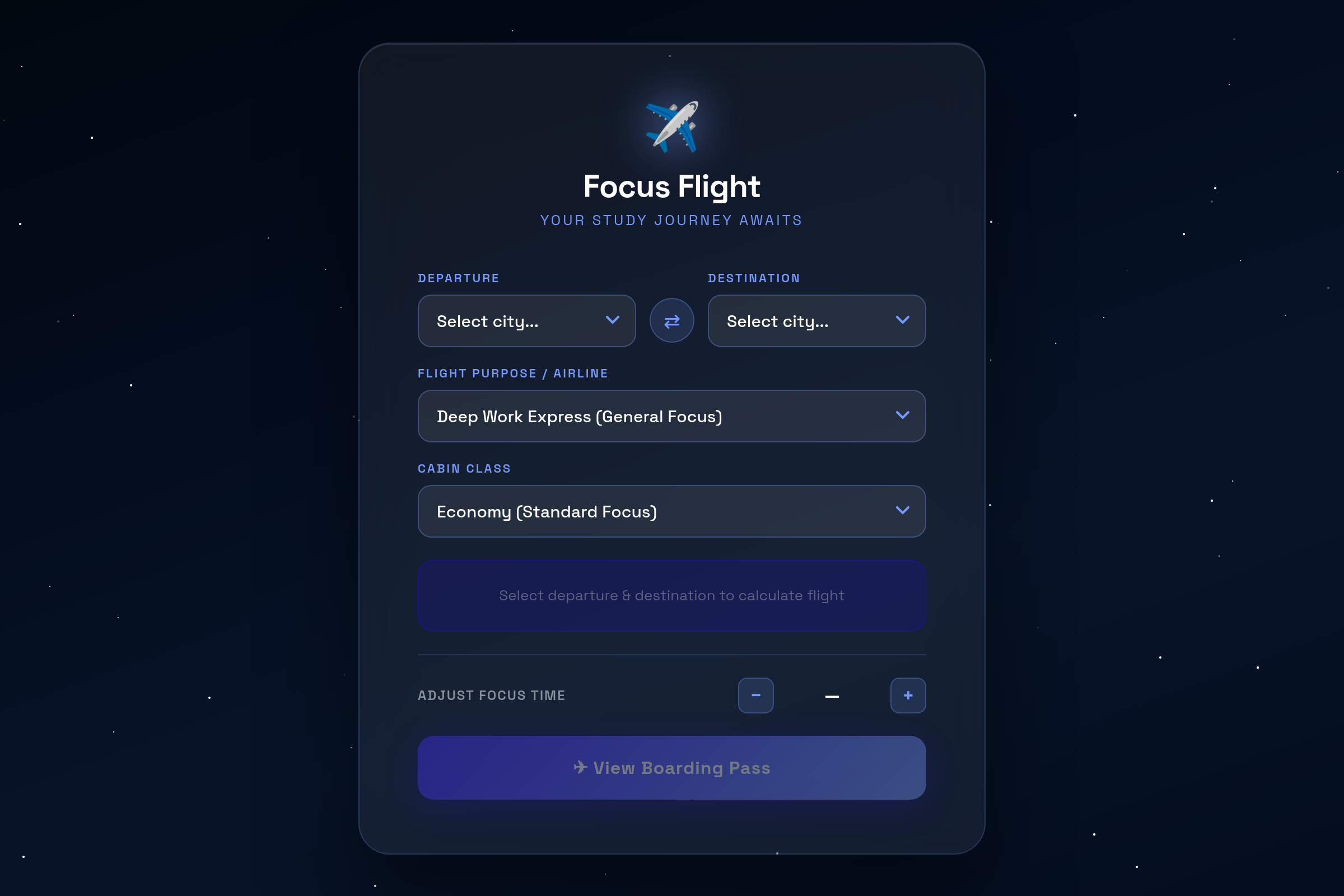 Flight Focus Timer mini app