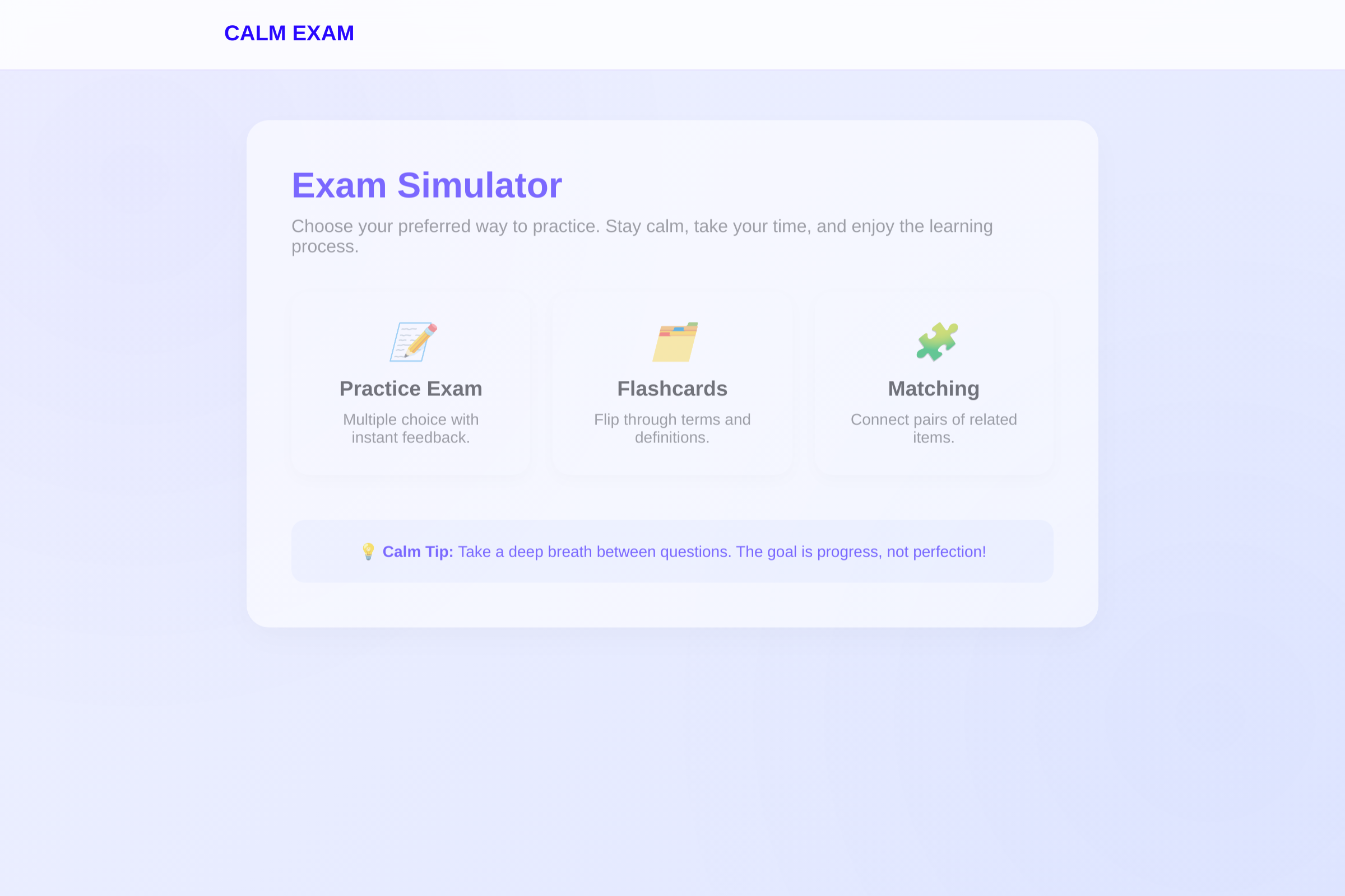 Calm Exam Practice mini app