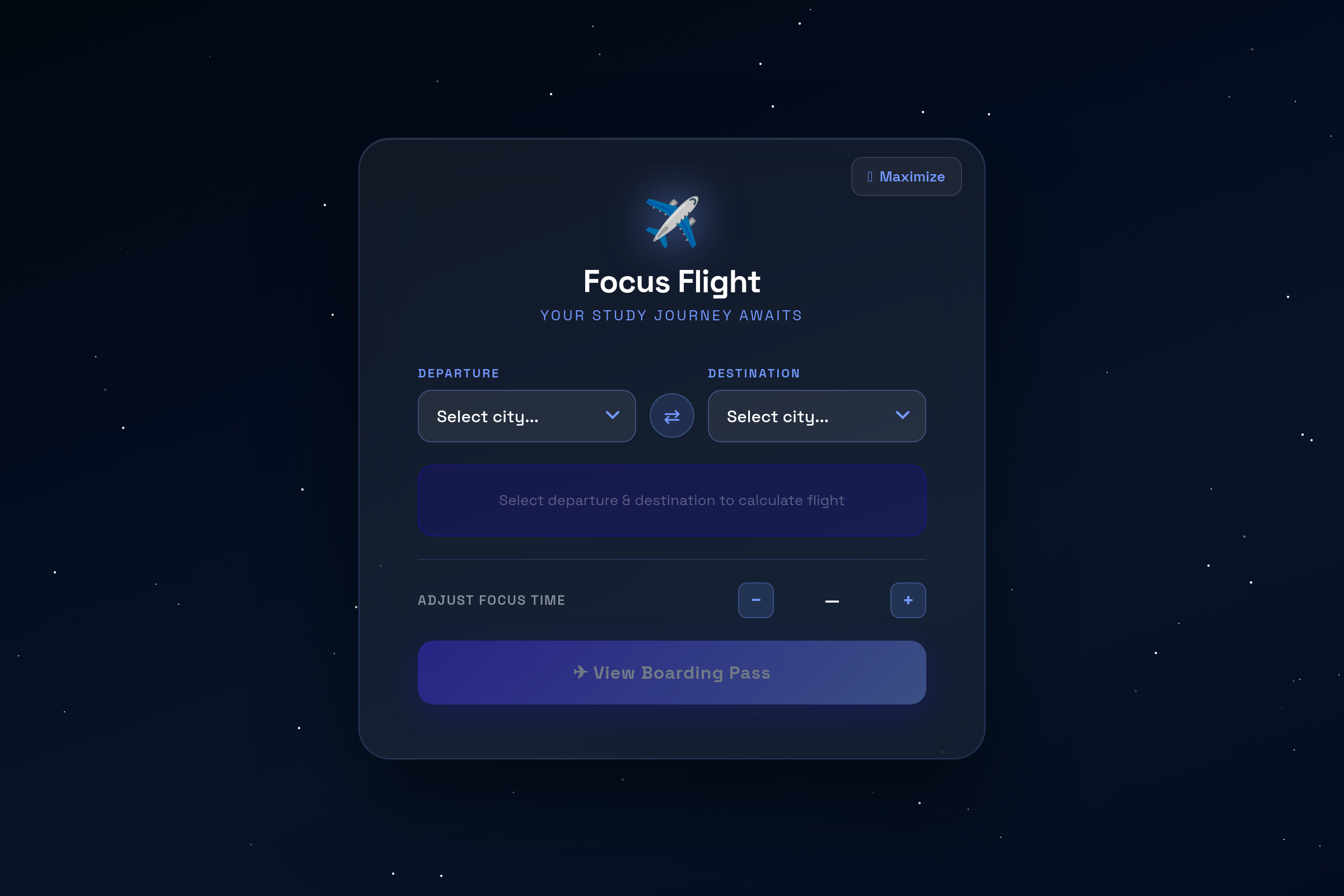 Focus Cockpit Mode ✈️ mini app