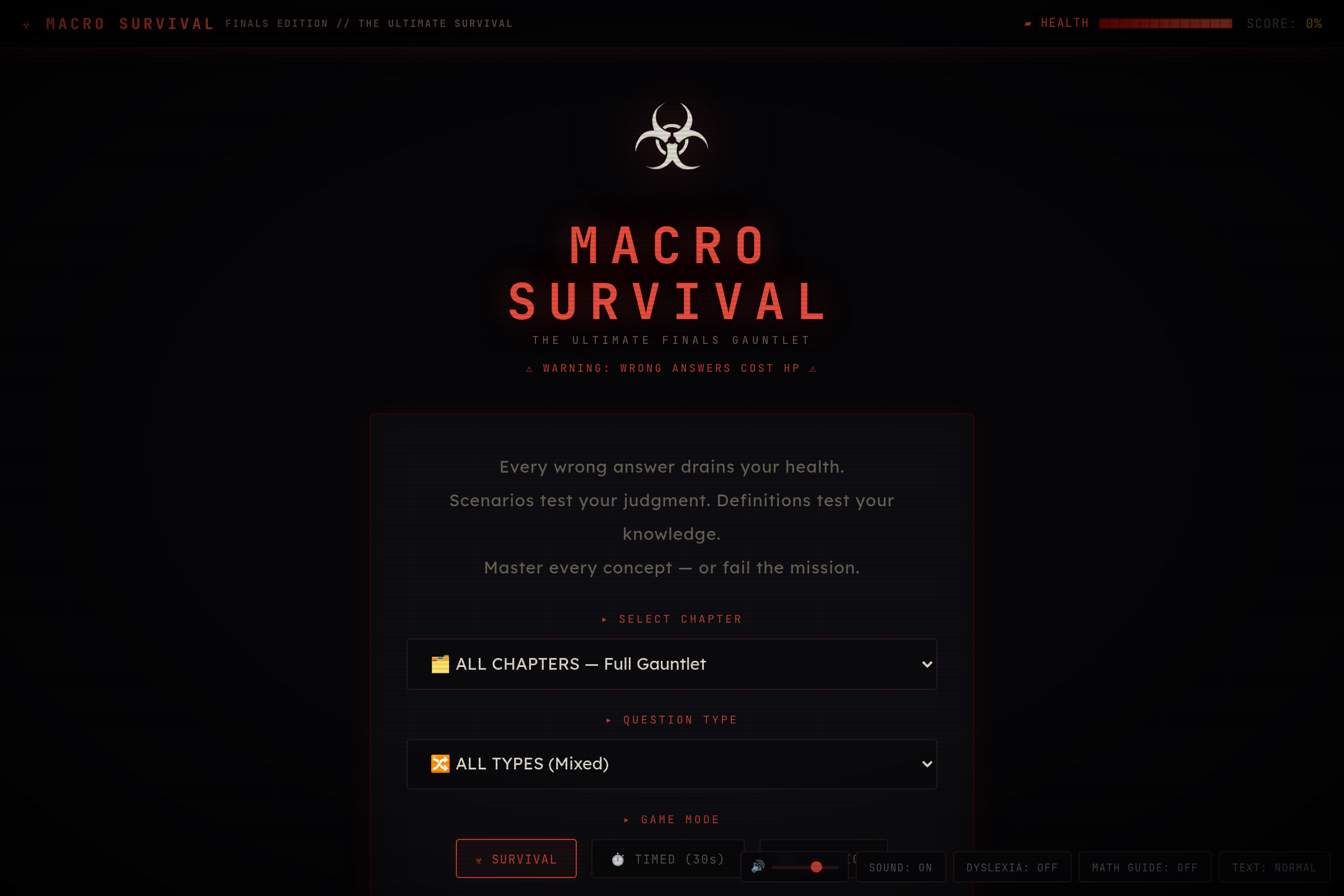 Macro Survival - Midterm Two survive or die mini app