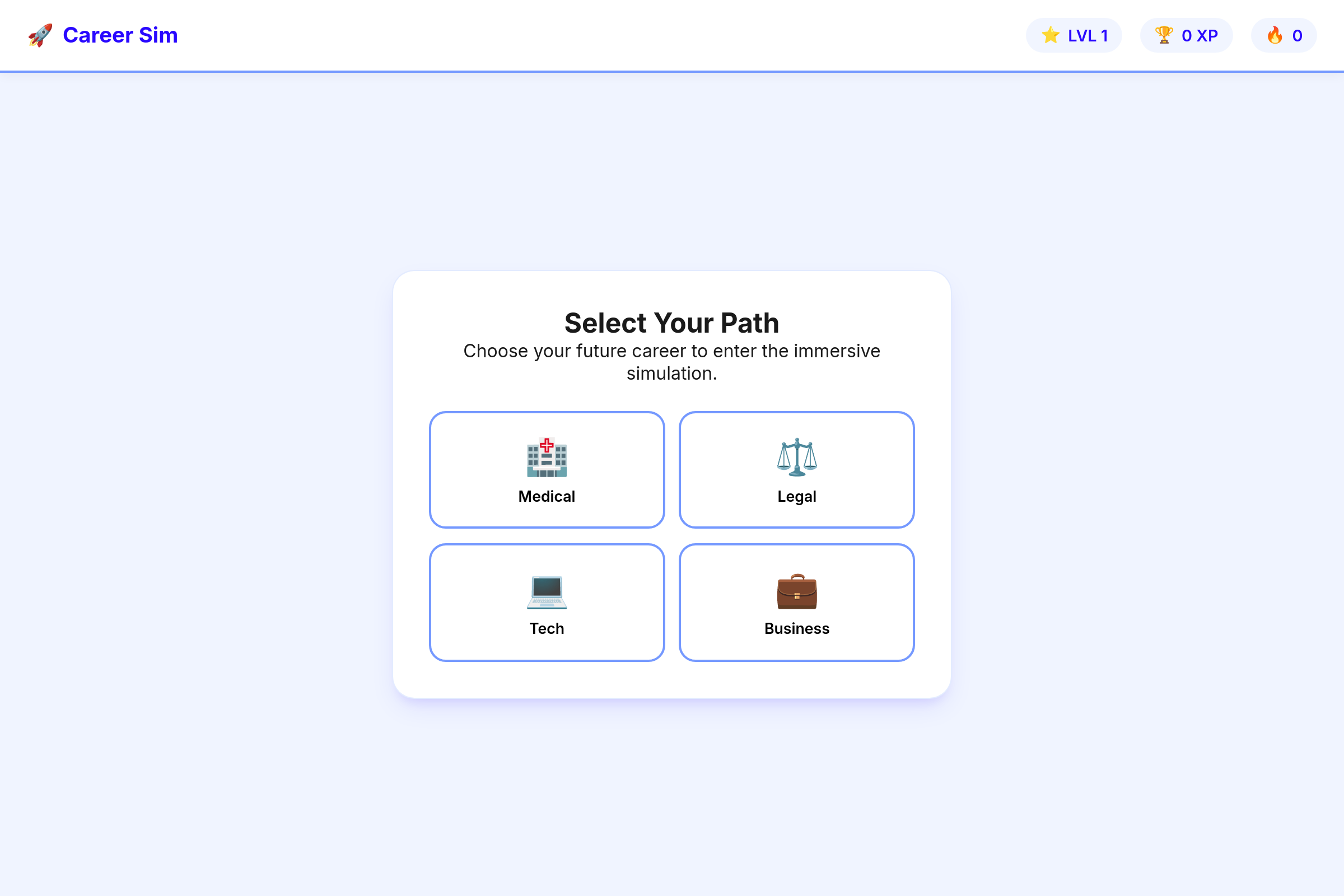 Career Sim mini app