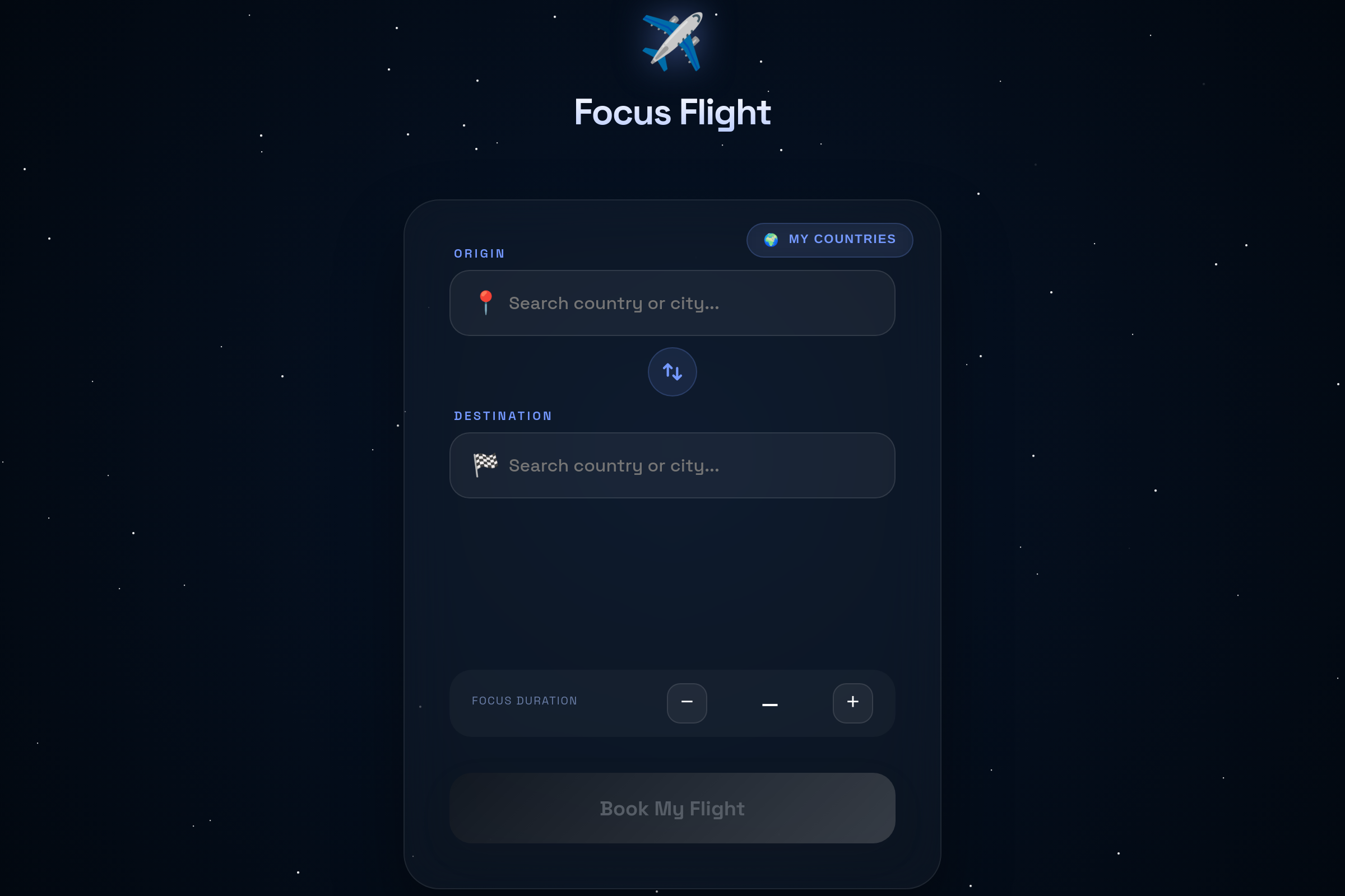 Flight all country timer mini app
