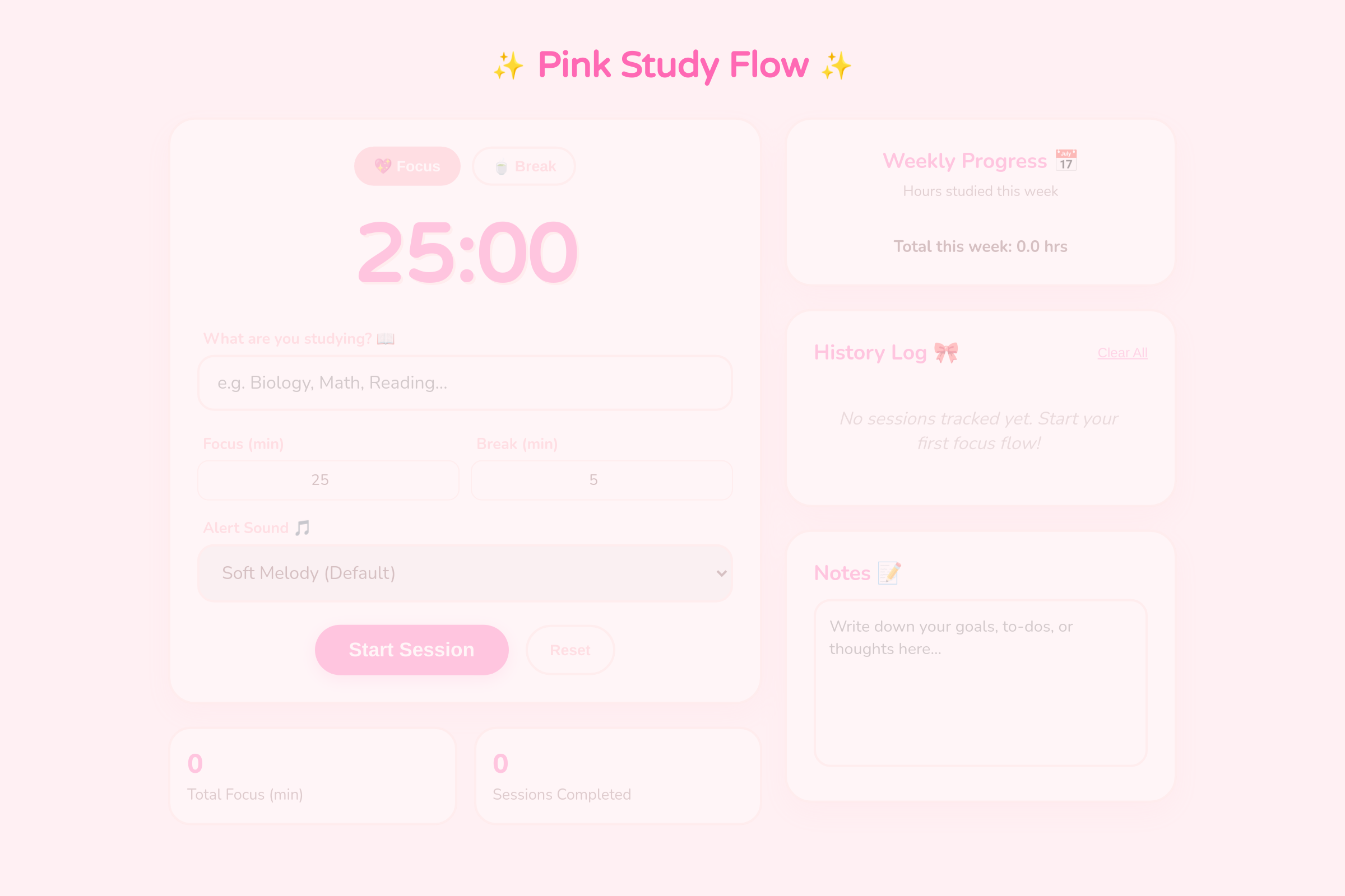 Pink Study Flow mini app